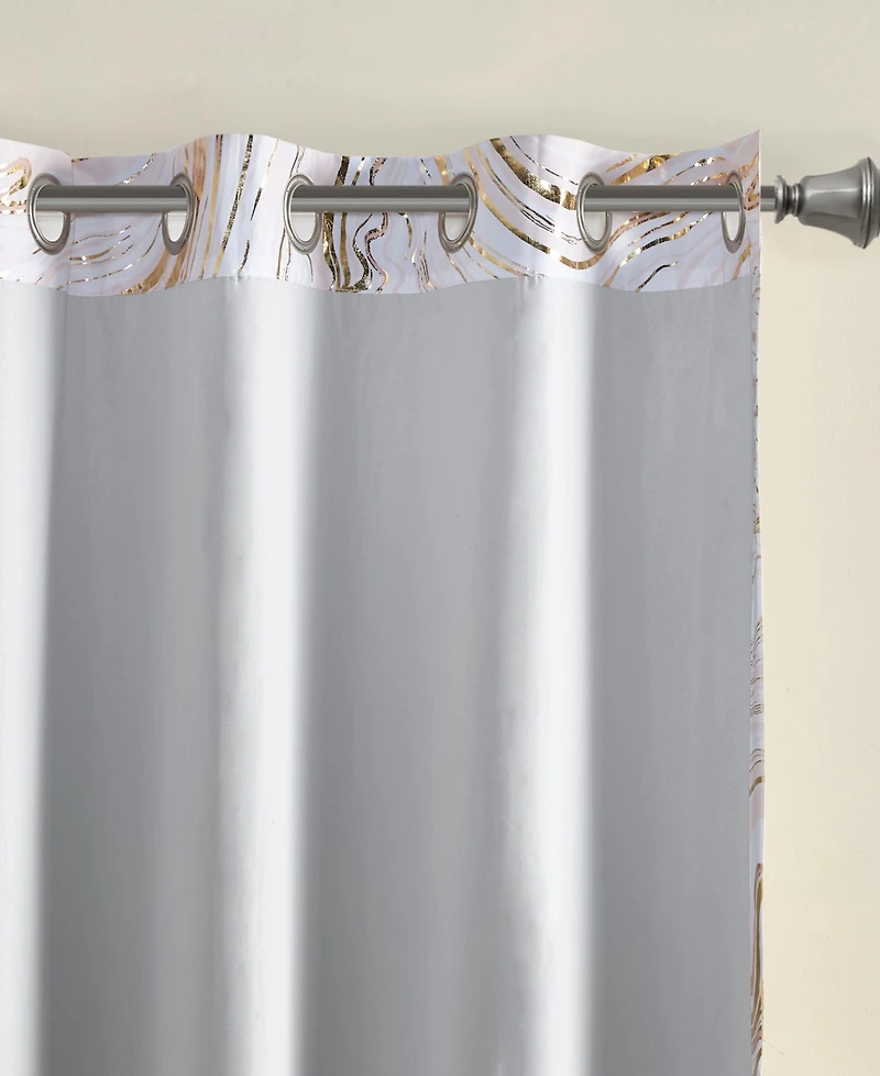 Intelligent Design Rebecca Grommet Top Printed Marble Metallic Total Blackout 1-Piece Curtain Panel, 50" x 63"