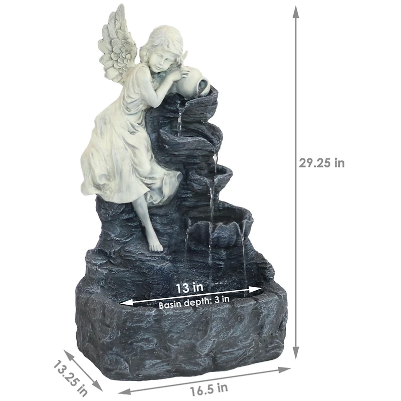 Outdoor Solar Powered Angel Falls Water Fountain with Battery Backup and Submersible Pump - 27"