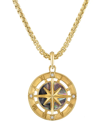 Bulova Men's Marine Star Diamond (1/20 ct. t.w.) Pendant Necklace in 14k Gold-Plated Sterling Silver, 24" + 2" extender