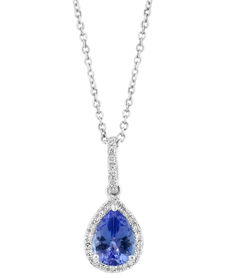 Effy Tanzanite (7/8 ct. t.w.) & Diamond (1/8 ct. t.w.) Pear Halo 18" Pendant Necklace in Sterling Silver
