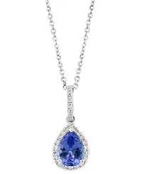 Effy Tanzanite (7/8 ct. t.w.) & Diamond (1/8 ct. t.w.) Pear Halo 18" Pendant Necklace in Sterling Silver