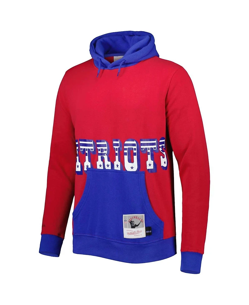 Men's Mitchell & Ness Red, Navy New England Patriots Big and Tall Face Pullover Hoodie