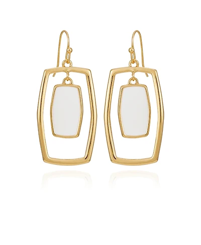 T Tahari Gold-Tone White Acrylic Rectangular Hoop Earrings