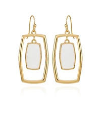 T Tahari Gold-Tone White Acrylic Rectangular Hoop Earrings