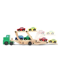 Melissa & Doug Car Carrier Truck and Cars Wooden Toy Set With 1 Truck and 4 Cars