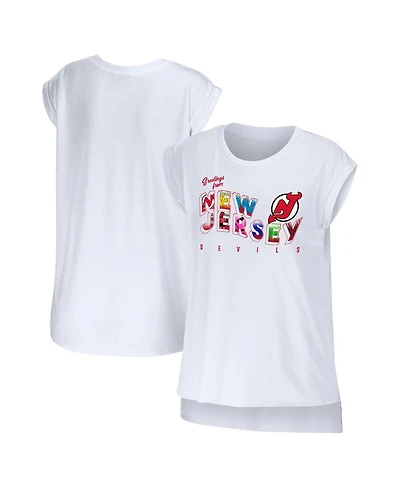 Women's Wear by Erin Andrews White New Jersey Devils Greetings From Muscle T-shirt