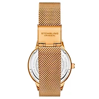 Women's Quartz Watch Crystal Studded Rose Gold Tone Stainless Steel Case Silver Dial Rose Hands and Markers Rose Mesh Bracelet