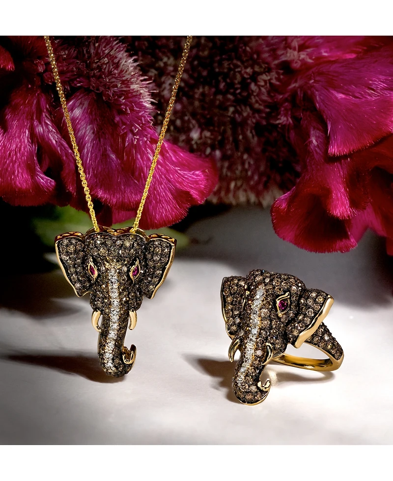Le Vian Diamond (2 ct. t.w.) & Passion Ruby Accent Elephant Ring 14k Gold