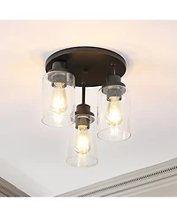 Jonah 12" 3-Light Bohemian Farmhouse Iron, Seeded Glass Led Semi Flush Mount