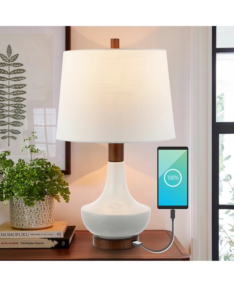 Finn 23" Vintage-inspired Minimalist Iron, Ceramic Led Mini Table Lamp with Usb Charging Port