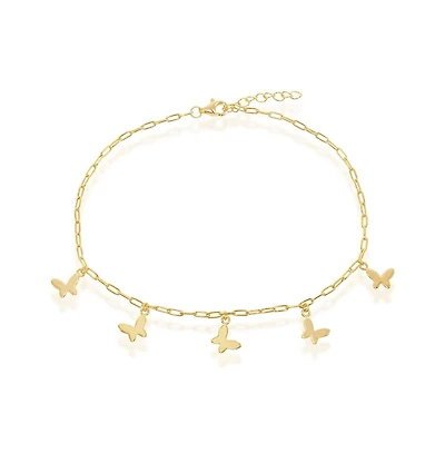 Simona Sterling Silver Butterfly Charms Paperclip Anklet - Gold Plated