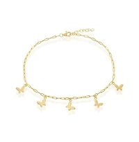 Simona Sterling Silver Butterfly Charms Paperclip Anklet - Gold Plated
