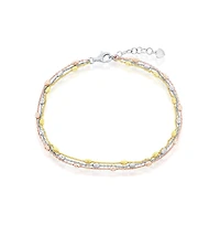 Simona Sterling Silver Triple Strand Oval Diamond-Cut Beaded Anklet - Tri Color