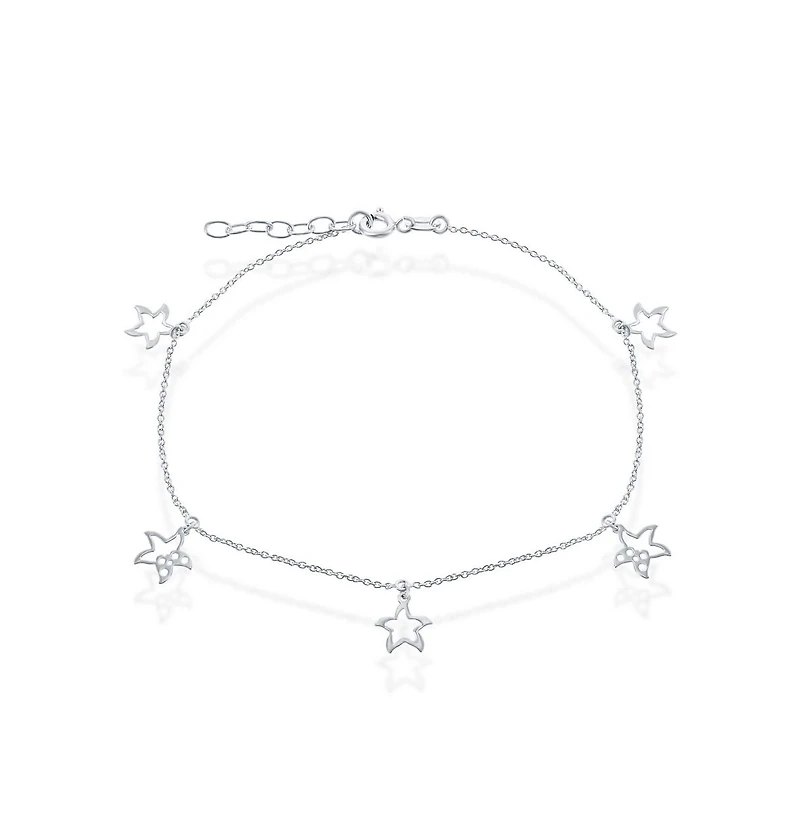 Simona Sterling Silver Dangling Starfish Cut-Out Anklet