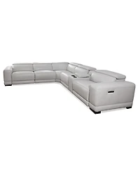 Closeout! Krofton 6-Pc. Beyond Leather Fabric Sectional L with 3 Power Motion Recliners and 1 Console, Created for Macy's
