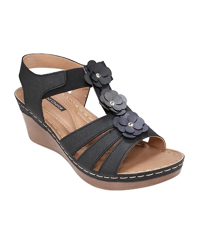 Gc Shoes Women's Beck Flower Detail Wedge Sandals