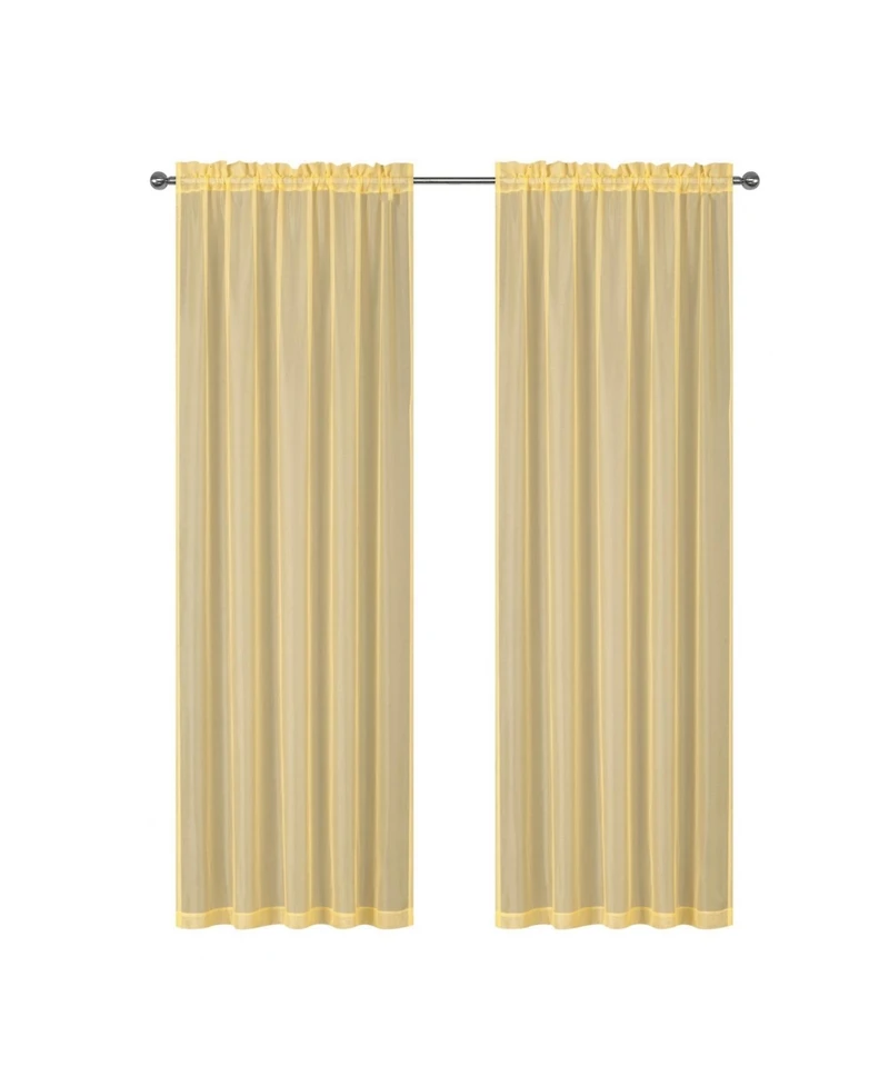 Kate Aurora Montauk Accents Ultra Lux 2 Piece Rod Pocket Gold Sheer Voile Window Curtain Panels - 84 in. Long