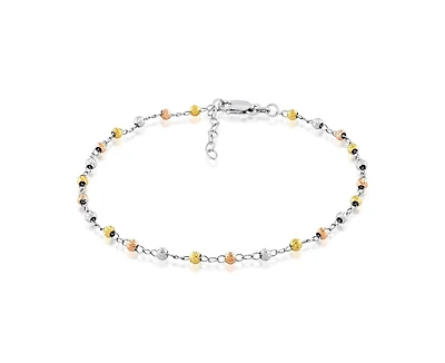 Simona Sterling Silver Diamond Cut Bead Anklet - Tri Color
