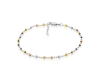 Simona Sterling Silver Diamond Cut Bead Anklet - Tri Color