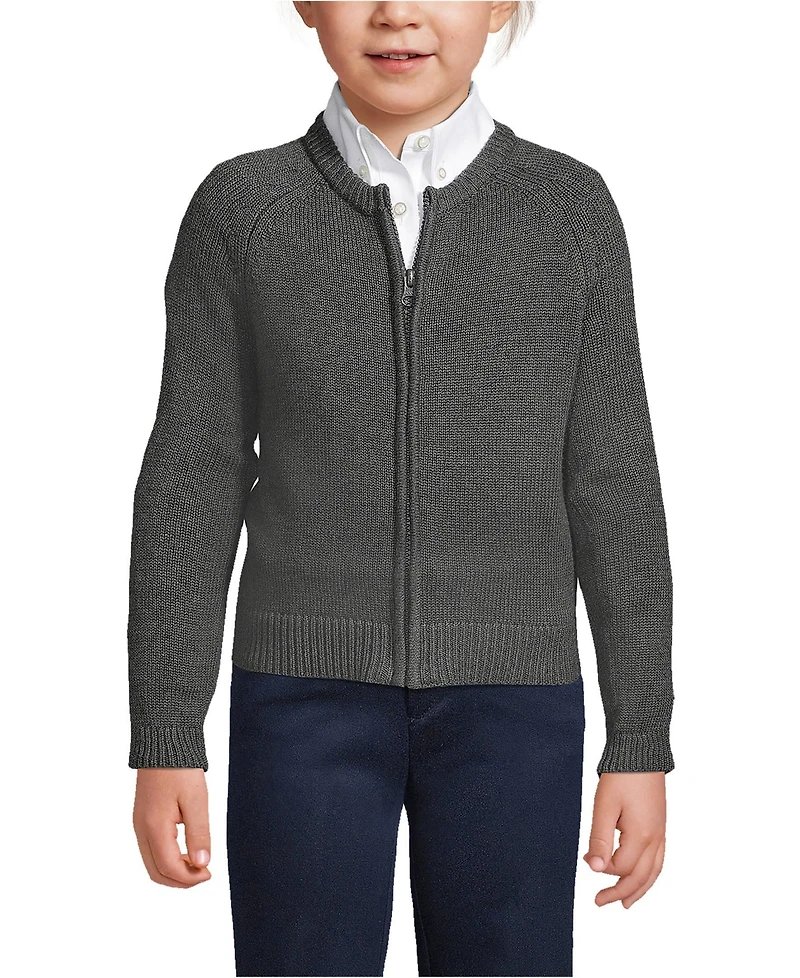 Lands' End Girls School Uniform Cotton Modal Zip Front Cardigan Sweater