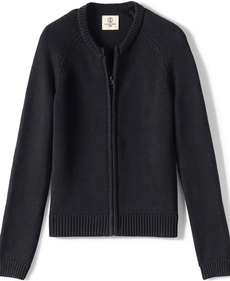 Lands' End Girls School Uniform Cotton Modal Zip Front Cardigan Sweater