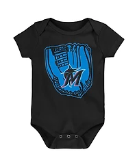 Newborn and Infant Boys and Girls Blue, Black, White Miami Marlins Minor League Player Three-Pack Bodysuit Set