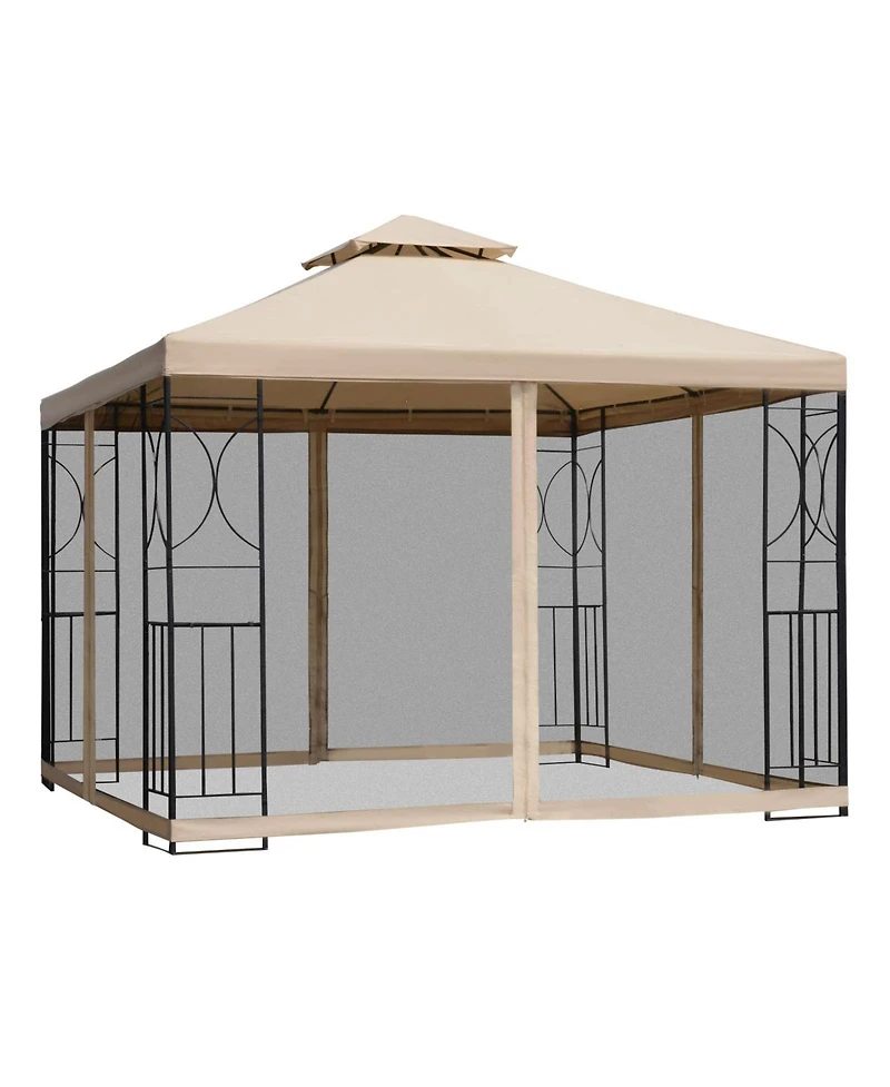 Outsunny 10'x10 Steel Fabric Canopy Square Gazebo Steel Fabric Outdoor
