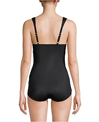 Lands' End Women's Dd-Cup SlenderSuit V-Neck Tummy Control Skirted One Piece Swimsuit