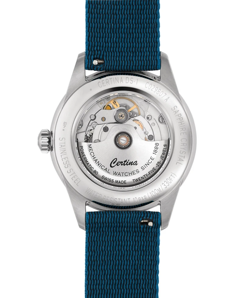 Certina Men's Swiss Automatic Ds-1 Blue Synthetic Strap Watch 40mm Gift Set