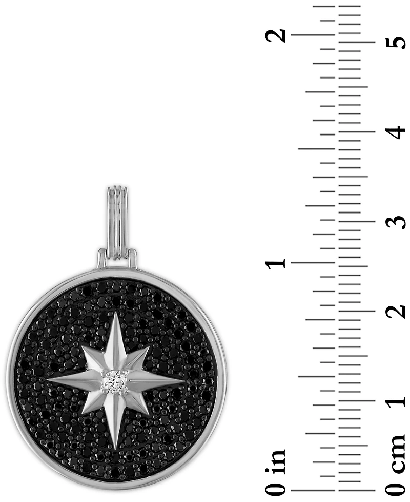 Esquire Men's Jewelry Black Spinel & Cubic Zirconia North Star Disc Pendant in Sterling Silver, Created for Macy's