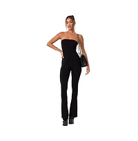 Edikted Women's Strapless Flared Jumpsuit With Slits