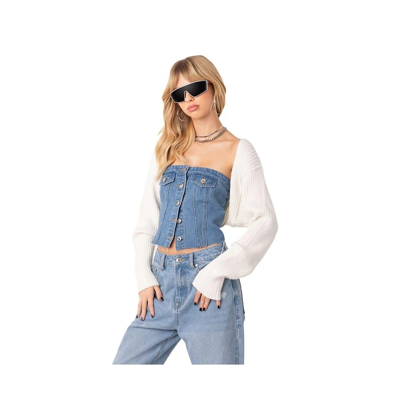 Edikted Women's Sleeves Sweater Ribbed Knit