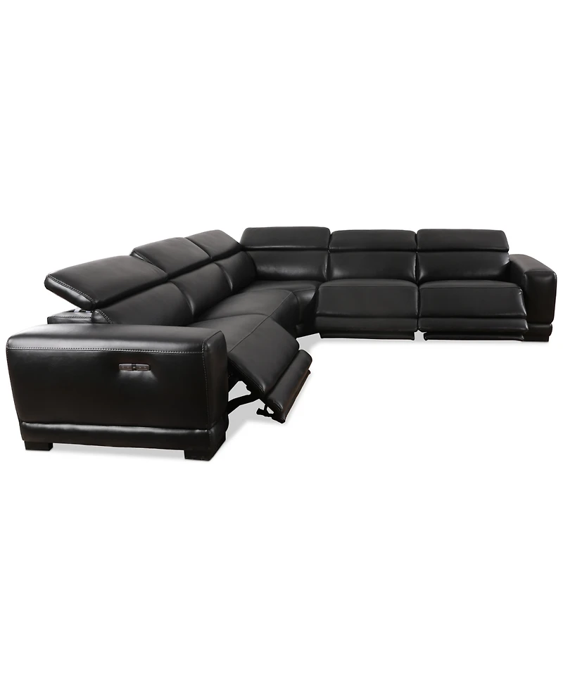 Closeout! Krofton 5-Pc. Beyond Leather Fabric Sectional with 3 Power Motion Recliners, Created for Macy's