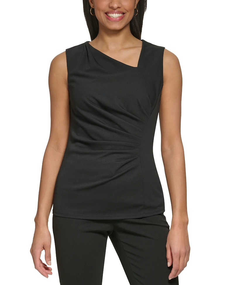 Dkny Petite Asymmetrical Neckline Sleeveless Top