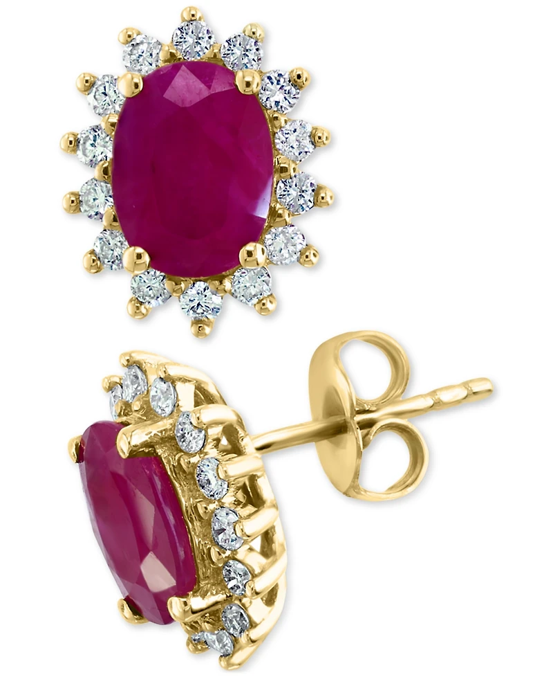 Effy Ruby (2-7/8 ct. t.w.) & Diamond (3/8 ct. t.w.) Halo Stud Earrings in 14k Gold