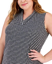 Anne Klein Plus Printed Triple-Pleat V-Neck Top