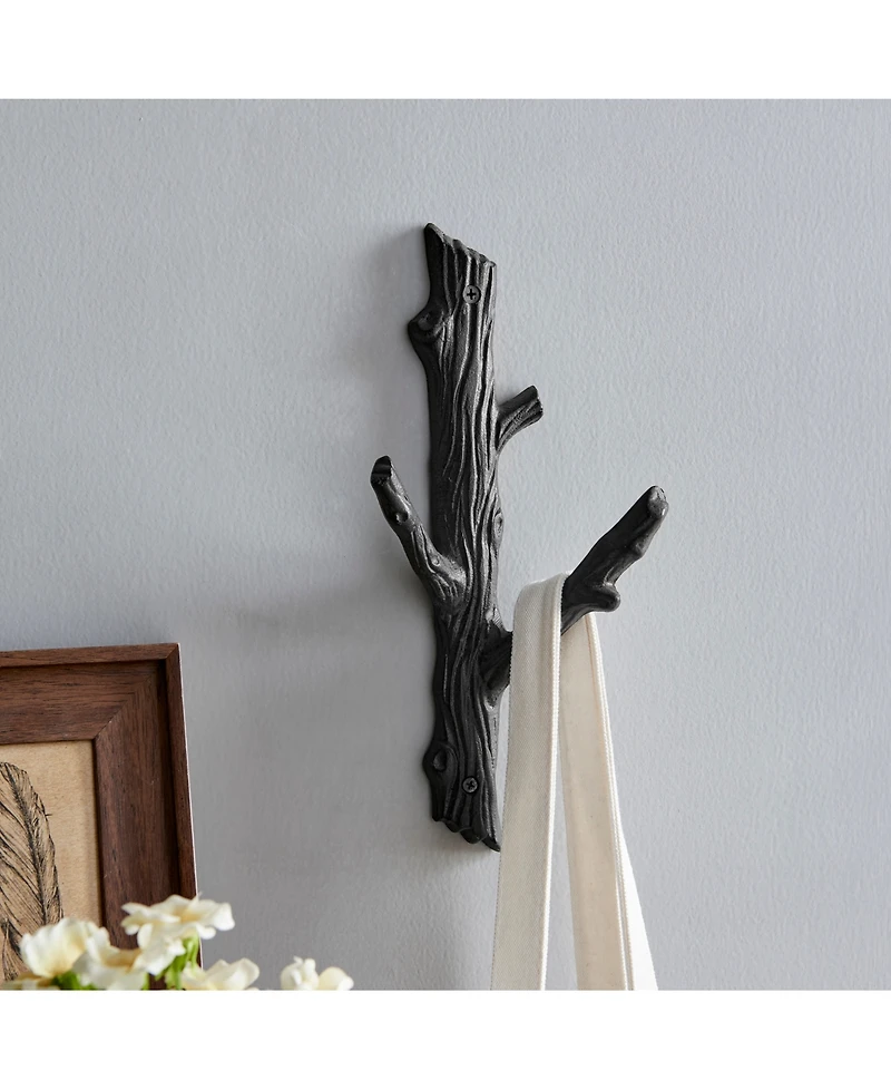Danya B Cast Iron Tree Branch Double 2-Piece Wall Mount Coat Hooks Set