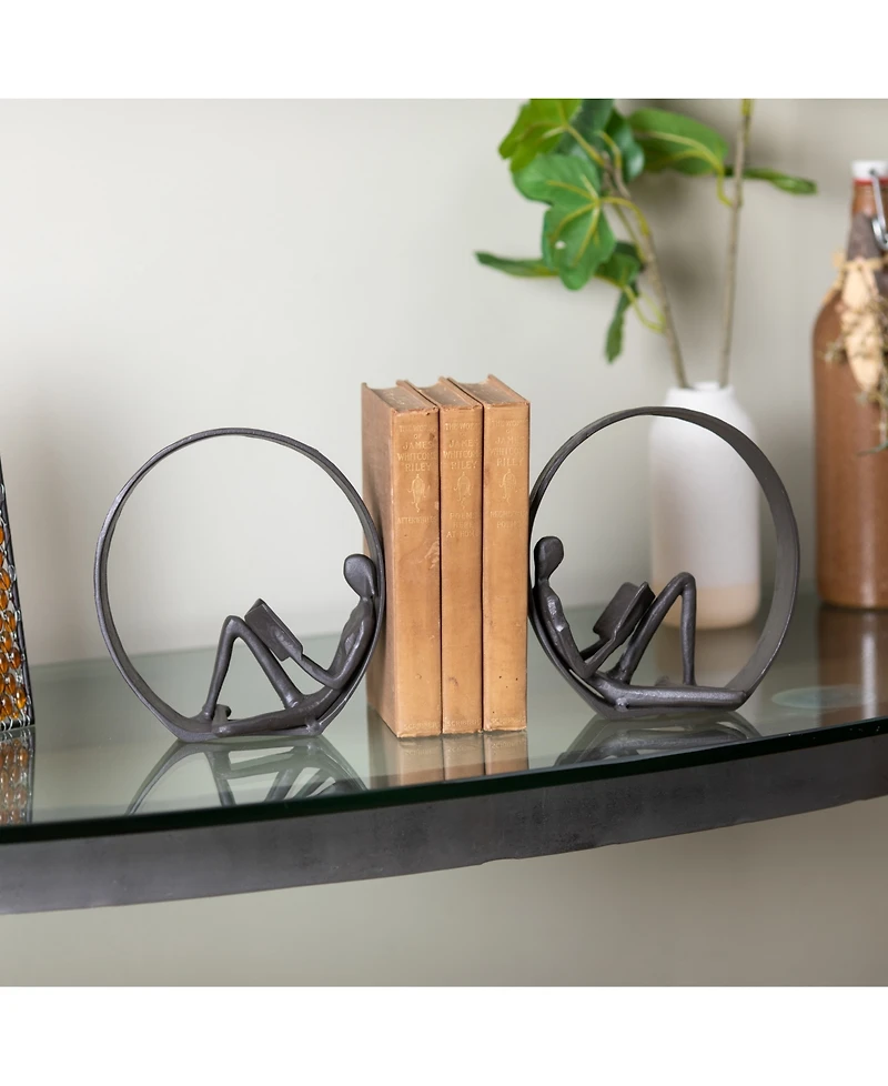 Danya B Contemporary Encircled Male Female Reader Cast Iron 2-Piece Sculpture Statue Set