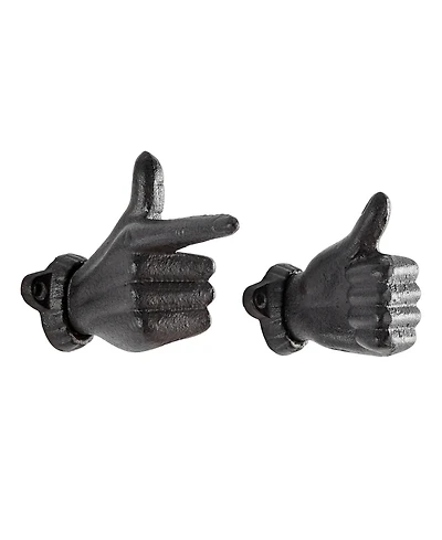 Danya B "Thumbs Up Pointing Finger" Cast Iron 2-Piece Wall Mount Hook Set