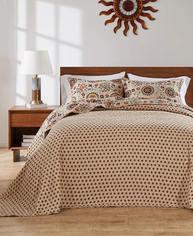 Greenland Home Fashions Andorra Suzani Boho 3 Piece Bedspread Set, Queen
