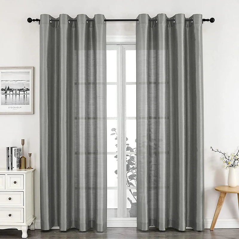 GoodGram Montauk Accents 2 Pack Ultra Luxurious Faux Silk Sheer Grommet Top Curtain Panels