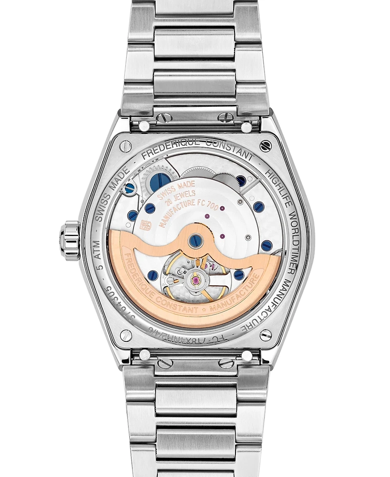 Frederique Constant Men's Swiss Automatic Highlife Worldtimer Manufacture Stainless Steel Bracelet Watch 41mm