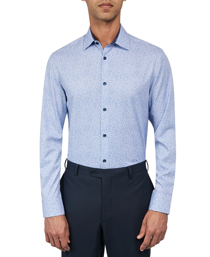 Men's Recycled Slim Fit Floral 4-Way Stretch Performance Dress Shirt
