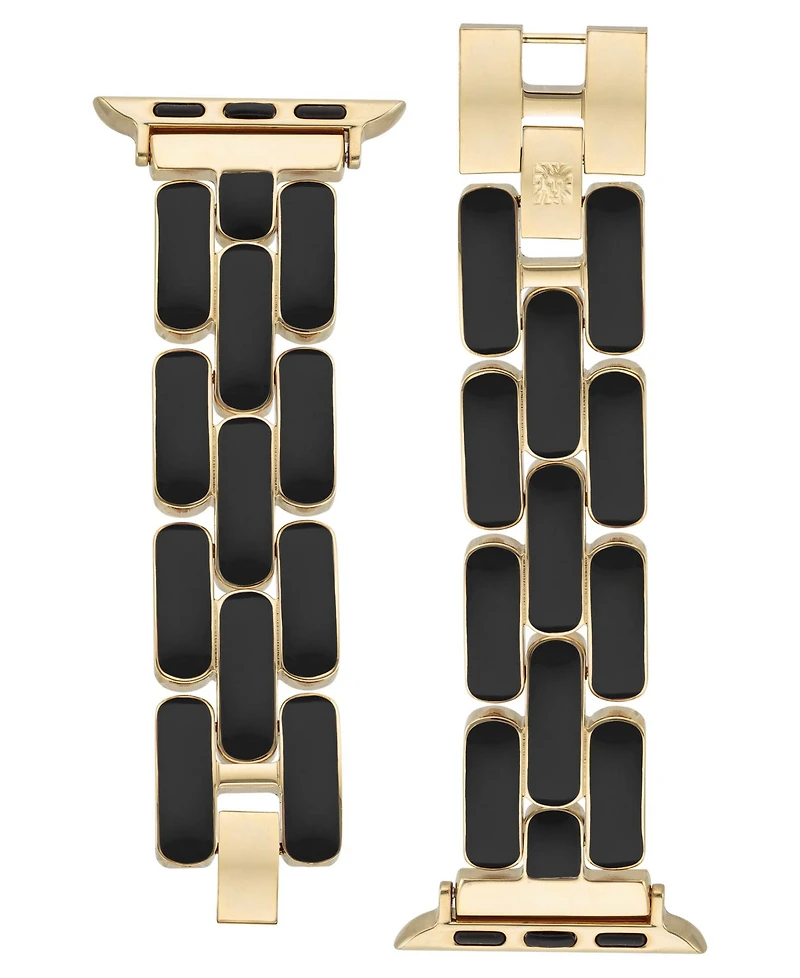 Anne Klein Women's Black Enamel and Gold-Tone Alloy Metal Bracelet designed for Apple Watch 42mm (Series 10) & 38/40/41mm