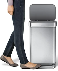 Simplehuman 45 Liter Rectangular Step Kitchen Trash Can with Liner Pocket, Stainless Steel with Gray Plastic Lid