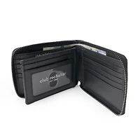 Club Rochelier Men's Full Leather Zipper Around Wallet with Center Wing