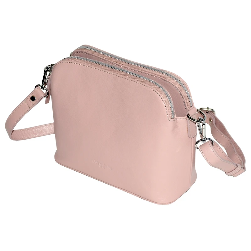 Ladies Leather Double Zipper Crossbody Bag