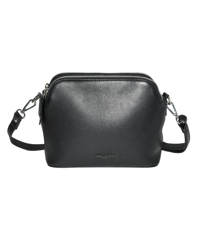 Ladies Leather Double Zipper Crossbody Bag