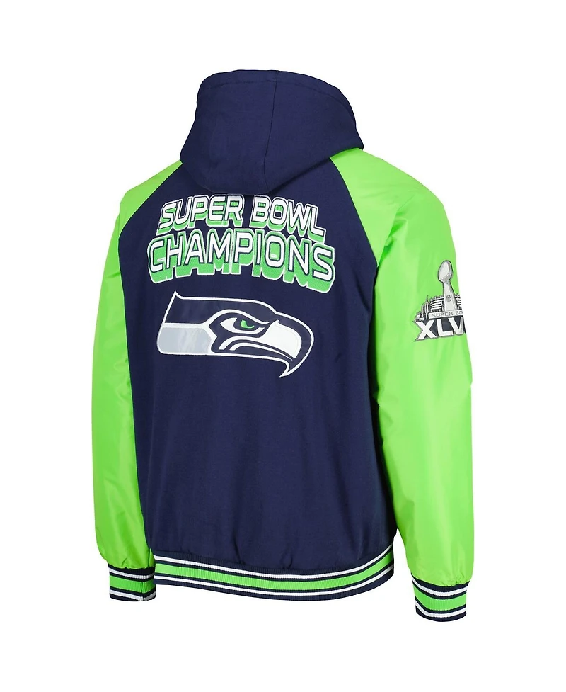 Men's G-iii Sports by Carl Banks College Navy Seattle Seahawks Defender Raglan Full-Zip Hoodie Varsity Jacket