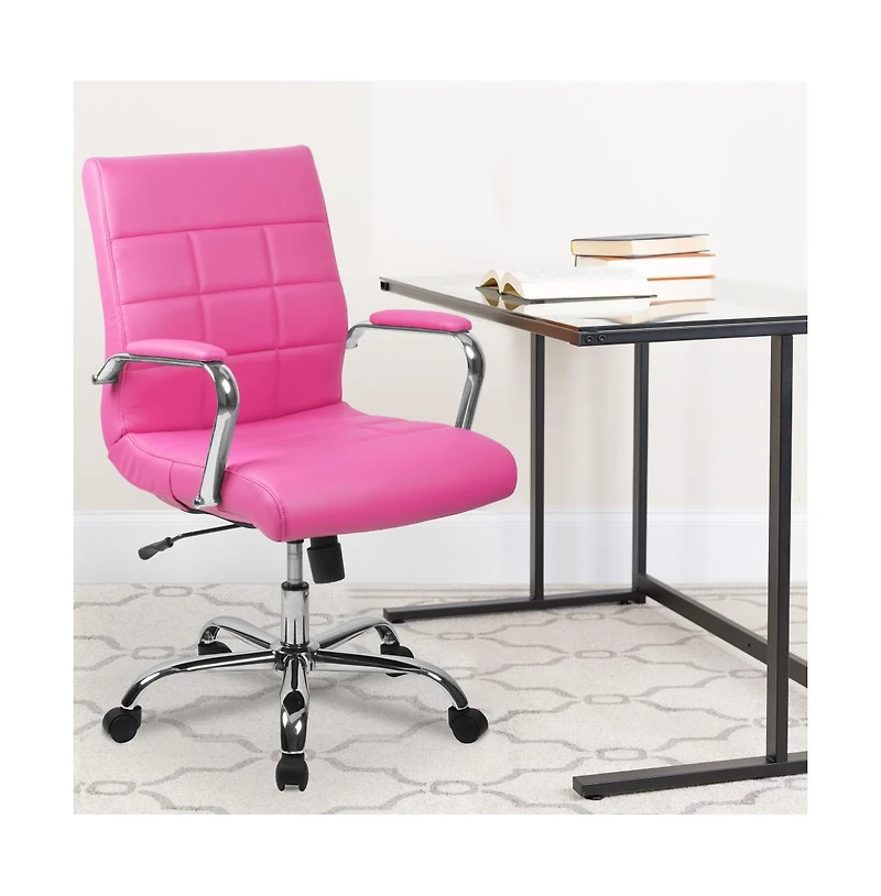 Emma+Oliver Mid-Back Vinyl Executive Swivel Office Chair With Chrome Base And Arms